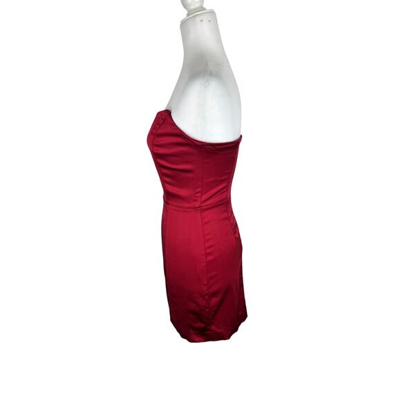 Bebe Red Satin Strapless Cocktail Dress - Picture 2 of 9